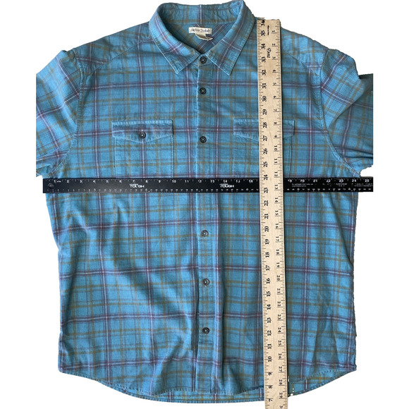 Carbon 2 Cobalt Corduroy Shirt Mens Size Large Teal Blue Plaid Outdoor Normcore - Picture 8 of 9
